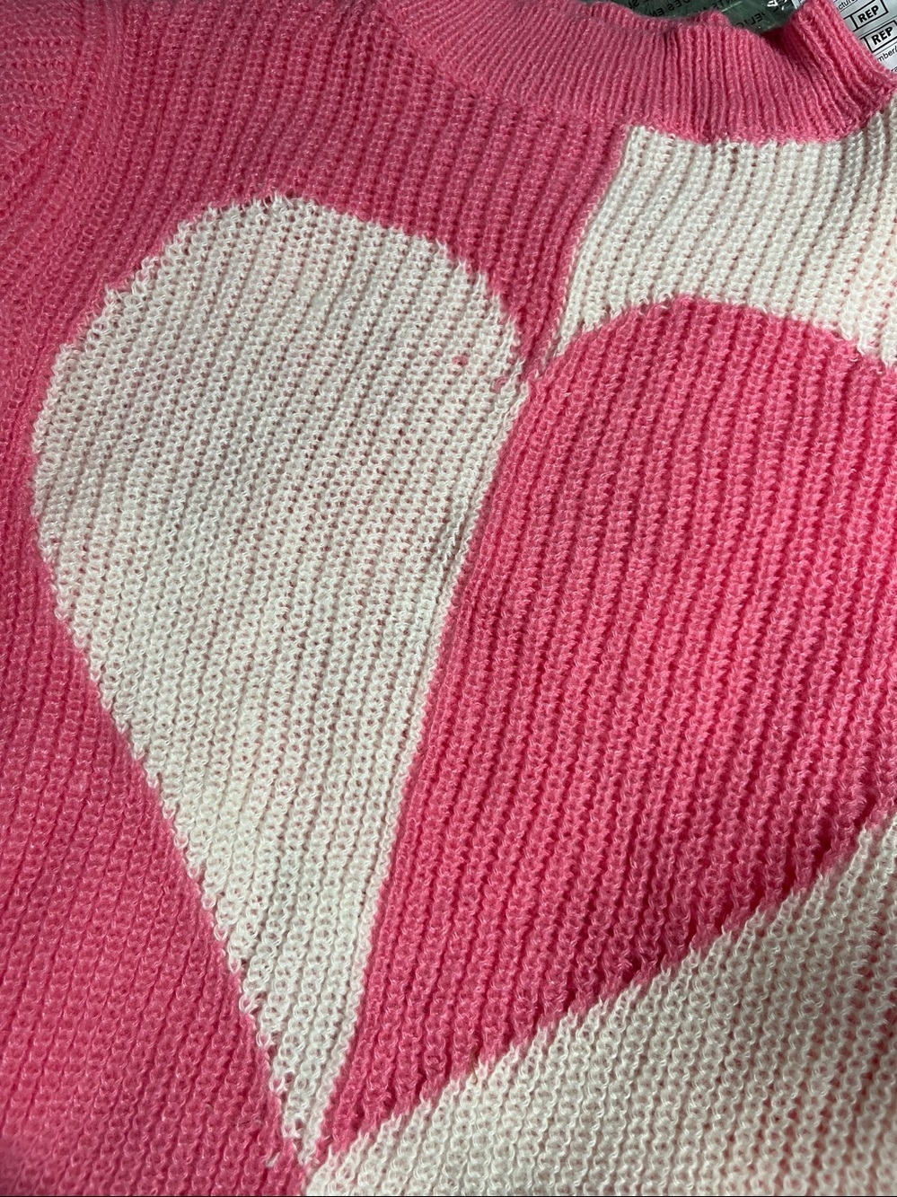 HEART Pink & Cream Color Block Knit Ribbed Crewneck Sweater L NIB - Picture 5 of 6
